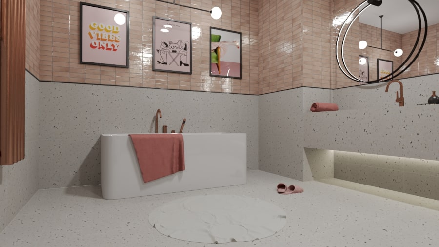 nowoczesna różowa łazienka 
