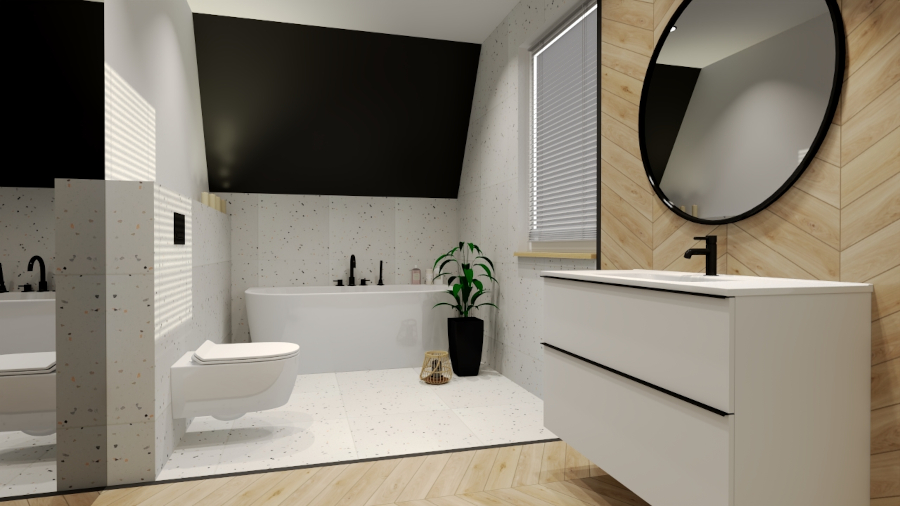 nowoczesna czarno biała łazienka 