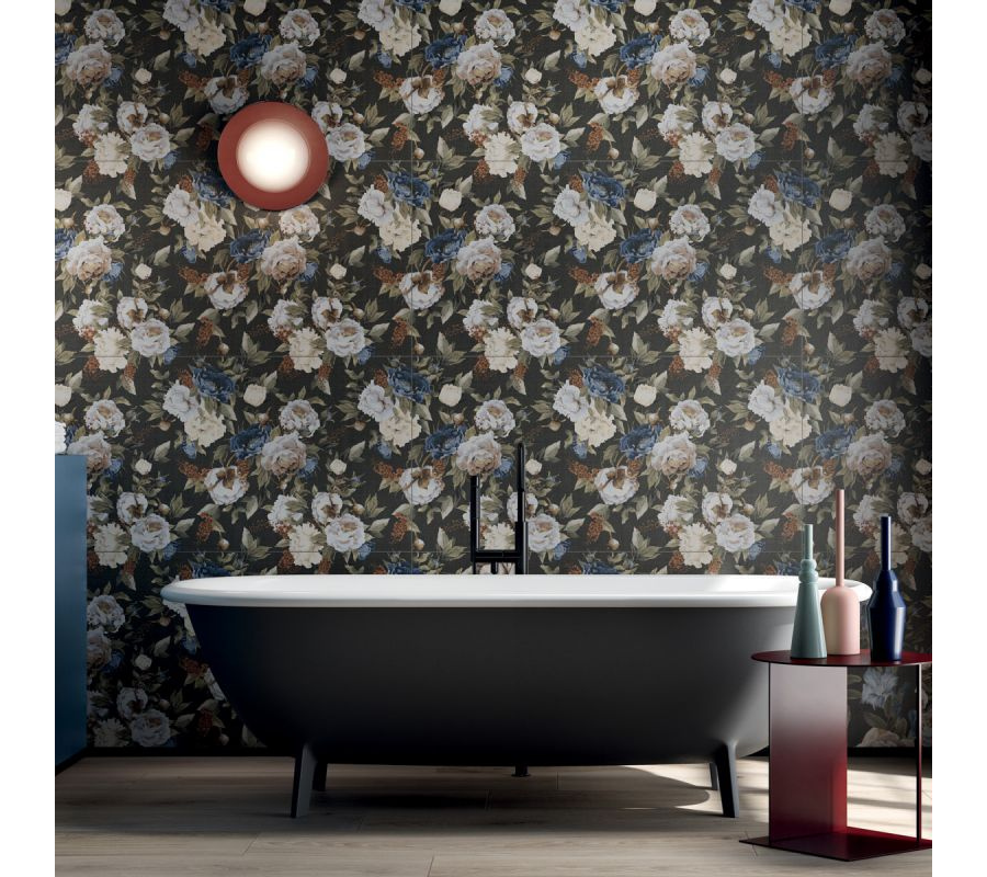 płytki w kwiatowe wzory w łazience