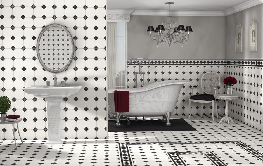 czarno biała łazienka w stylu klasycznym