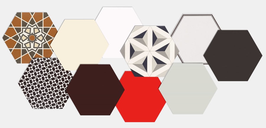 kafelki w kształcie heksagonów w różnych kolorach