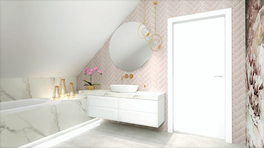 elegancka łazienka w kolorze różowym