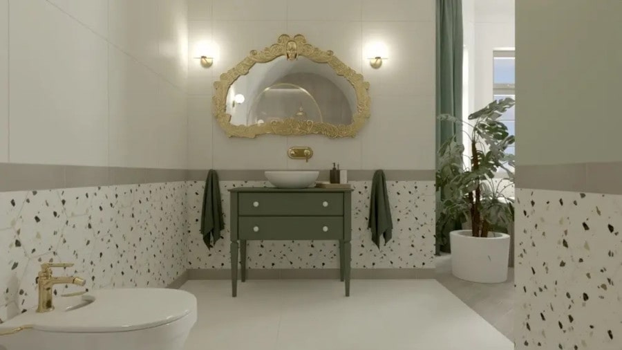elegancka łazienka w kolorach zieleni