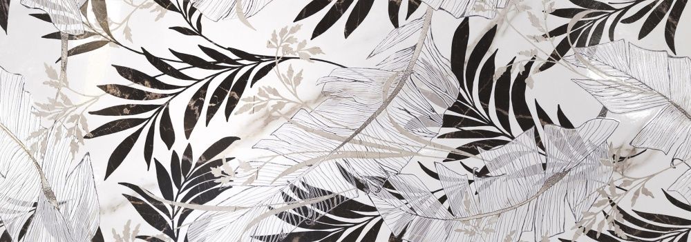 Carrara Leaves Black Gloss Rect. 31,6x90